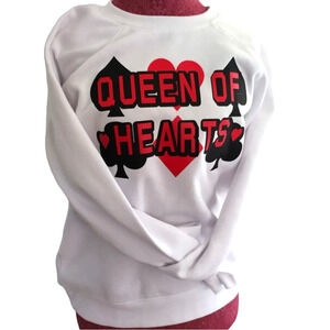 Queen of Hearts CARD suit vinyl on white sweatshirt
